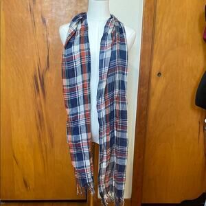 J. Crew Lightweight Linen Cotton Plaid Scarf Prep Preppy Country Club 72”
